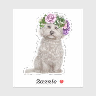 Sticker Chien maltais portant une couronne de fleurs