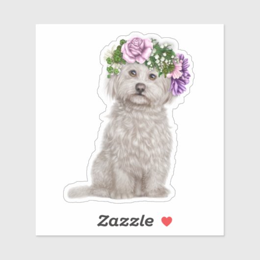 Sticker Chien maltais portant une couronne de fleurs (Feuille)