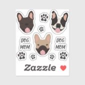 Sticker Chien Maman Français Bulldogs Empreinte de patte (Feuille)