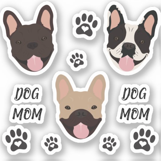 Sticker Chien Maman Français Bulldogs Empreinte de patte (Recto)