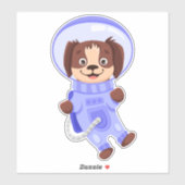 Sticker Chien mignon astronaute volant dans l'espace ouver (Feuille)