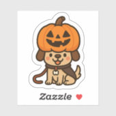 Sticker Chien mignon avec jack-o-lanterne (Feuille)
