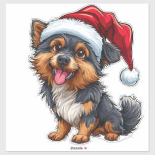 Sticker Chien mignon avec un chapeau de Père Noël célébran