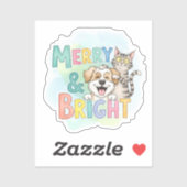 Sticker Chien mignon & Chat Merry & Bright (Feuille)