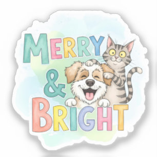 Sticker Chien mignon & Chat Merry & Bright
