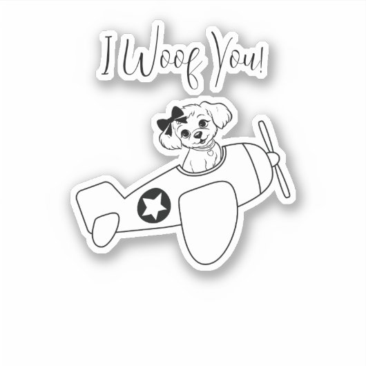 Sticker Chien mignon dans l'avion, Art en ligne, Simple, M (Devant)
