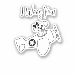 Sticker Chien mignon dans un avion, dessin au trait, simpl