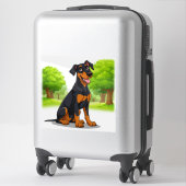 Sticker Chien noir et feu heureux (Sur valise)
