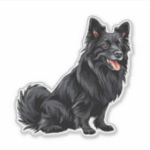Sticker Chien Noir Heureux Assis (Devant)