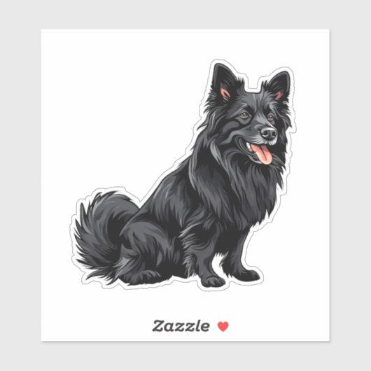 Sticker Chien Noir Heureux Assis (Feuille)