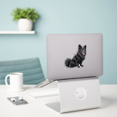 Sticker Chien Noir Heureux Assis (Ordinateur portable sur le bureau)