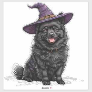 Sticker Chien noir portant un chapeau de sorcier d'Hallowe