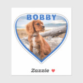 Sticker Chien Nom photo Coeur bleu Chien Propriétaire Coeu (Feuille)