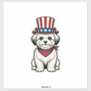 Sticker Chien Patriotique Gravure Vintage Design Vectoriel
