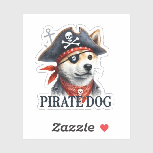 Sticker Chien pirate - Aquarelle numérique (Feuille)