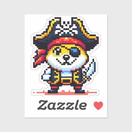 Sticker Chien pirate - Drôle Pixel Art Aventure Design (Feuille)