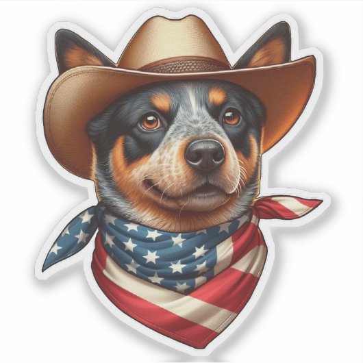 Sticker Chien portant un drapeau Casquette et américain Ba (Devant)