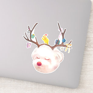 Sticker Chien renne avec ornements de Noël