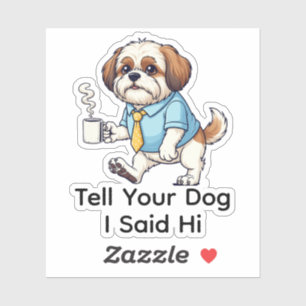 Sticker Chien Shih Tzu drôle en costume d'affaires Café