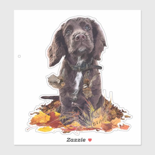 Sticker Chien spaniel spaniel cocker au chocolat (Feuille)