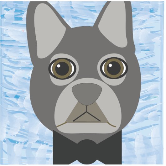Sticker Chien-taureau français gris, aquarelle bleu (Recto)