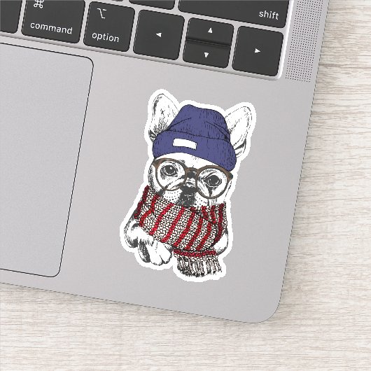 Sticker Chien taureau français Hipster (Détail)
