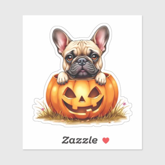 Sticker Chien-taureau français mignon Halloween Jack O' La (Feuille)