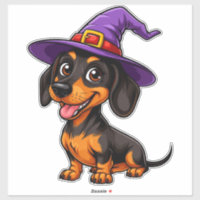 Chien teckel Chapeau de magicien violet Halloween 