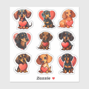 Sticker Chien Valentine Dachshund ensemble de 9 autocollan