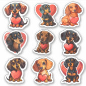 Sticker Chien Valentine Dachshund ensemble de 9 autocollan (Devant)