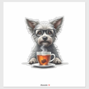 Sticker Chien Vintage tenant une tasse de thé avec des lun