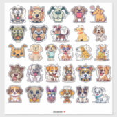 Sticker Chiens amusants Ensemble 1 (Feuille)