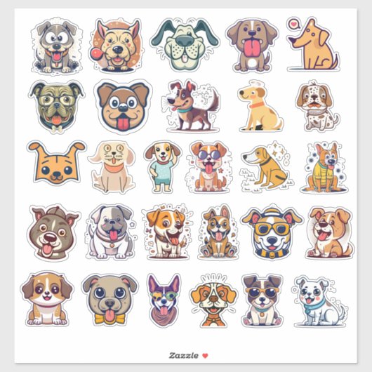 Sticker Chiens amusants Ensemble 1 (Feuille)