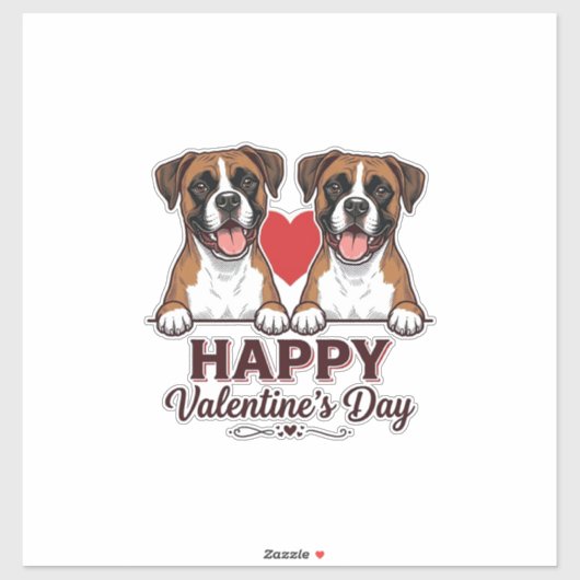Sticker Chiens Boxer Joyeuse Saint-Valentin Vintage (Feuille)