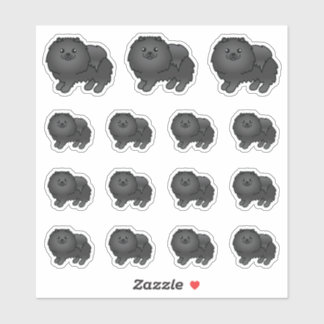 Sticker Chiens caricaturaux mignons de Poméranie Noire