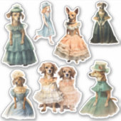 Sticker Chiens d'antiquités en robes Vintages Junk Journal (Devant)