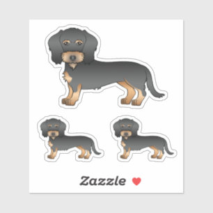 Sticker Chiens de bande dessinée teckel à poil dur noir et