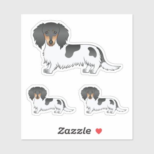 Sticker Chiens De Cheveux Longue Noir Et Tan Piebald (Feuille)