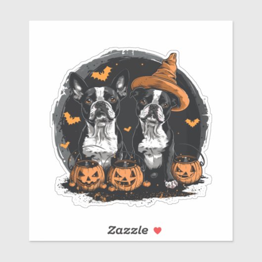 Sticker Chiens de Halloween Boston Terrier (Feuille)