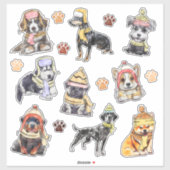 Sticker Chiens de Noël Empreintes de pattes de Noël (Feuille)