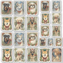 Chiens de Noël Feuille d'autocollants A