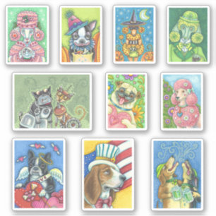 STICKER CHIENS DE VACANCES MIXTES ROBOT BOSTON POODLE CARL