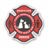 Sticker Chiens et chats à l'intérieur de la maison Alerte (Devant)