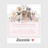 Sticker Chiens Fleurs Roses Vides Rectangle rose (Feuille)