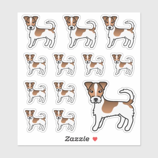 Sticker Chiens Jack Russell Terrier à poil dur blanc et fa (Feuille)