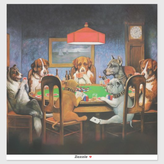 Sticker Chiens jouant au poker par C.M. Coolidge (Feuille)