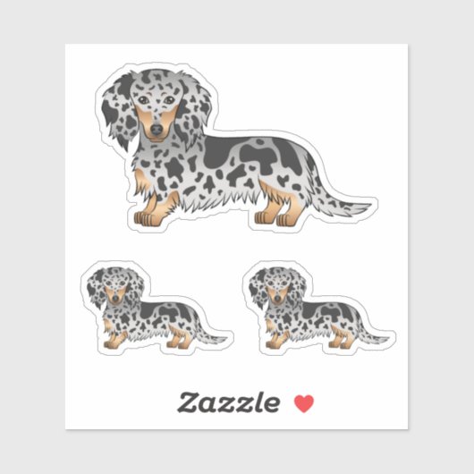 Sticker Chiens Longue Cheveux Noir Et Tan Dapple (Feuille)