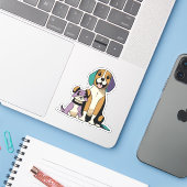 Sticker Chiens mignons (Ordinateur portable avec iPhone)