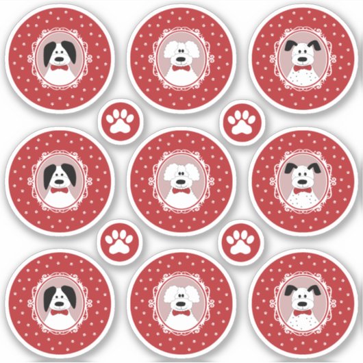 Sticker Chiens mignons avec une Cravate rouge Bow Noël (Devant)