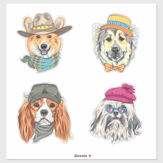 Sticker Chiens multicolores Broderie Grande, polyvalente (Feuille)